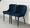 2 Pcs Blue Velvet Dining Chair Lounge Chair with Metal Black Legs