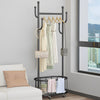 Rolling Coat Rack & Basket Storage Metal Hall Tree Hallway Clothes Stand Trolley