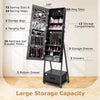 Standing Jewelry Armoire Mirror Jewelry Cabinet with Drawers-Black