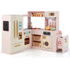 Wooden Corner Play Kitchen Set with Lights & Sounds Large Pretend Playset Pink