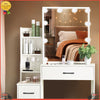 LED Lighted Mirror Vanity Makeup Desk Dressing Table Set With Drawers & Stool