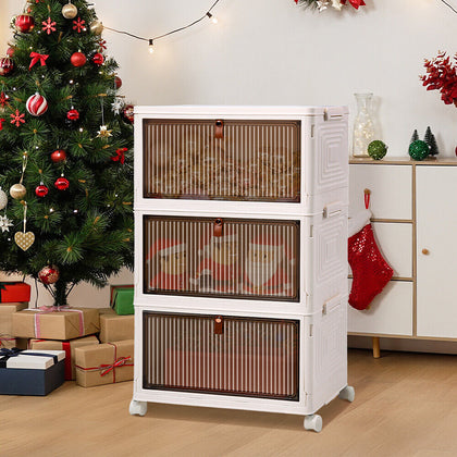 3 Tier Foldable Storage Boxes with Lid Collapsible Home Clothes Organizer Box