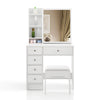Dressing Table Wood Makeup Desk with Slide Mirror 5 Drawers Stool Bedroom White