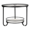 Luxury Glass Coffee Table 2-Tier Metal Frame Round End Table with Storage Shelf