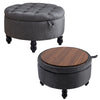 Grey Storage Ottoman Stool Round Chair Changeable Rear Wood Coffee Table Holder