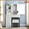 White Dressing Table With LED Lights Mirror 6 Shelves Stool Vanity Makeup Desk