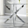 Round Glass Home Kitchen Table with Stainless Steel Metal Legs Dining Table