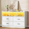 7-Drawer Chest with RGB LED Lights, White Bedroom Storage Cabinet