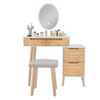 Dressing Table Vanity Set with Dimmable LED Light Mirror Stool Cabinet Wood