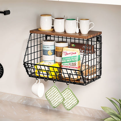 2 Tier Metal Wire Fruit Basket Bread Storage Vegetable Rack Countertop Basket UK