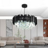 Glass Crystal Chandelier Black Flush Mount Ceiling Light Fixture for Dining Room