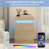 LED Bedside Table 2 Drawers Cabinet Charging Station Nightstand Storage Wood