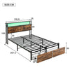 Double Metal Bed Frame with LED, Charging Station, Storage Headboard and Drawers