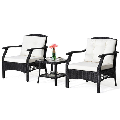3PCS Outdoor Furniture Set Garden Table Chair Set Wicker Rattan Chair Bistro Set