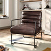 Mid-Century Modern Upholstered Distressed PU Leather Armchair Chair w/Metal Base