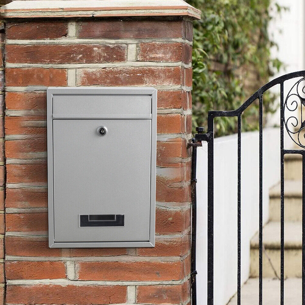 Outdoor Lockable Wall Mounted Mailbox Metal Mail Letter Post Secure Bo ...
