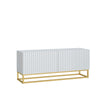 TV Unit I 100cm Cabinet I White Fluted Doors I Gold Metal Base I Modern