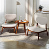 Set of 2 Accent Chairs with Side Table Upholstered Living Room Chairs Beige
