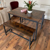 Industrial Dining Table And Bench Set Vintage Retro Kitchen Furniture Rustic