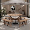 Garden Picnic Table & Benches Wooden Round Table with Parasol Hole 6/8 Seater
