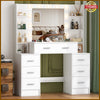 Dressing Table with LED Lights Mirror w/ 7 Drawers Vanity Make up Desk Dresser