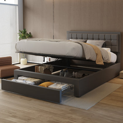 4ft6 Ottoman Upholstered Bed Single Double Size Storage Gas Lift Up Bed Frame UK