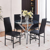 4x Black Faux Leather Dining Chairs & Round Clear Glass Dining Table Silver Legs
