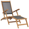 Solid Teak Wood Deck Chair with Footrest Black Outdoor Sun Lounger