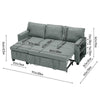 3 Seater Grey Linen Fabric Sofa Bed Pull Out Sofabed with Storage Lounge Chaise