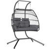 PE Rattan Double Hanging Egg Chair with Stand Foldable Wicker Swing Hammock Pod
