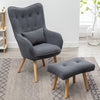 Fabric Armchair High Back Buttoned Upholstered Sofa Accent Chair with Foot Stool