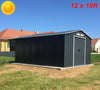 12 x 10ft Metal Garden Shed Pent Roof With Free Foundation Base Storage House UK