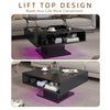 Square Coffee Table with LED Lights Cocktail Sofa Table for Living Room Black