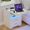 LED Nightstand Bedside Table Storage Cabinet with Charging Station & 2 Drawers