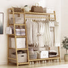 Strong Bamboo Clothes Rail Garment Rack Hanging Stand Storage Shelf Tidy Closet