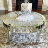 31.5in Large Round Mirrored Coffee Table with Crystal Edge Frame for Livingroom