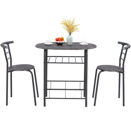 3 Pcs Compact Dining Room Set Kitchen Breakfast Bar Table with Storage Shelf