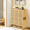 Bamboo Shoe Cabinet Storage Cupboard Footwear Stand Rack Rattan Doors Side Hooks