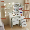 White Dressing Table with Sliding Mirror Make-up Vanity with Drawers LED Lights