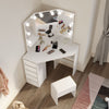 Corner Mirror Dressing Table with LED Lights White Makeup Desk 5 Drawers & Stool