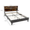 Double Size Bed Frame Upholstered Platform Bed Slat Support W/ Storage Headboard