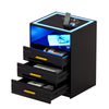 Bedside Table with Charging Station, Nightstand with 3-colour LED Lighting