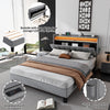 UPHOLSTERED PLATFORM BED 4FT6 DOUBLE BED FRAME WITH LED STORAGE HEADBOARD GREY