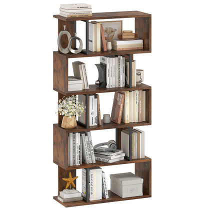 5 Tier Bookshelf Industrial Book Shelving Storage Unit Wood Bookcase Living Room