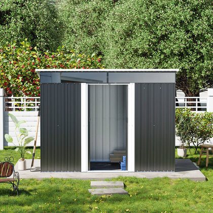 8.5x4ft Anthracite Garden Storage Shed Pent Roof Tools Shed with Acrylic Window