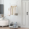 Rolling Coat Rack & Basket Storage Metal Hall Tree Hallway Clothes Stand Trolley