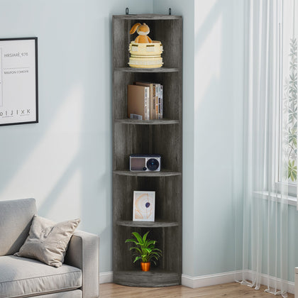 5-Tier Corner Bookshelf, 30x30x180cm Wooden Shelf for Living Room, Office