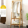 Bamboo Folding Clothes Rail 2 Tiers Hooks Bags Coat Stand Hanger Hallway Bedroom