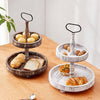 2-Tier Wooden Round Rectangle Tray Dessert Cupcake Display Rack Shelf Party Home