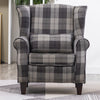 High Back Wing Back Chair Tweed Tartan Checked Grey Fireside Armchair